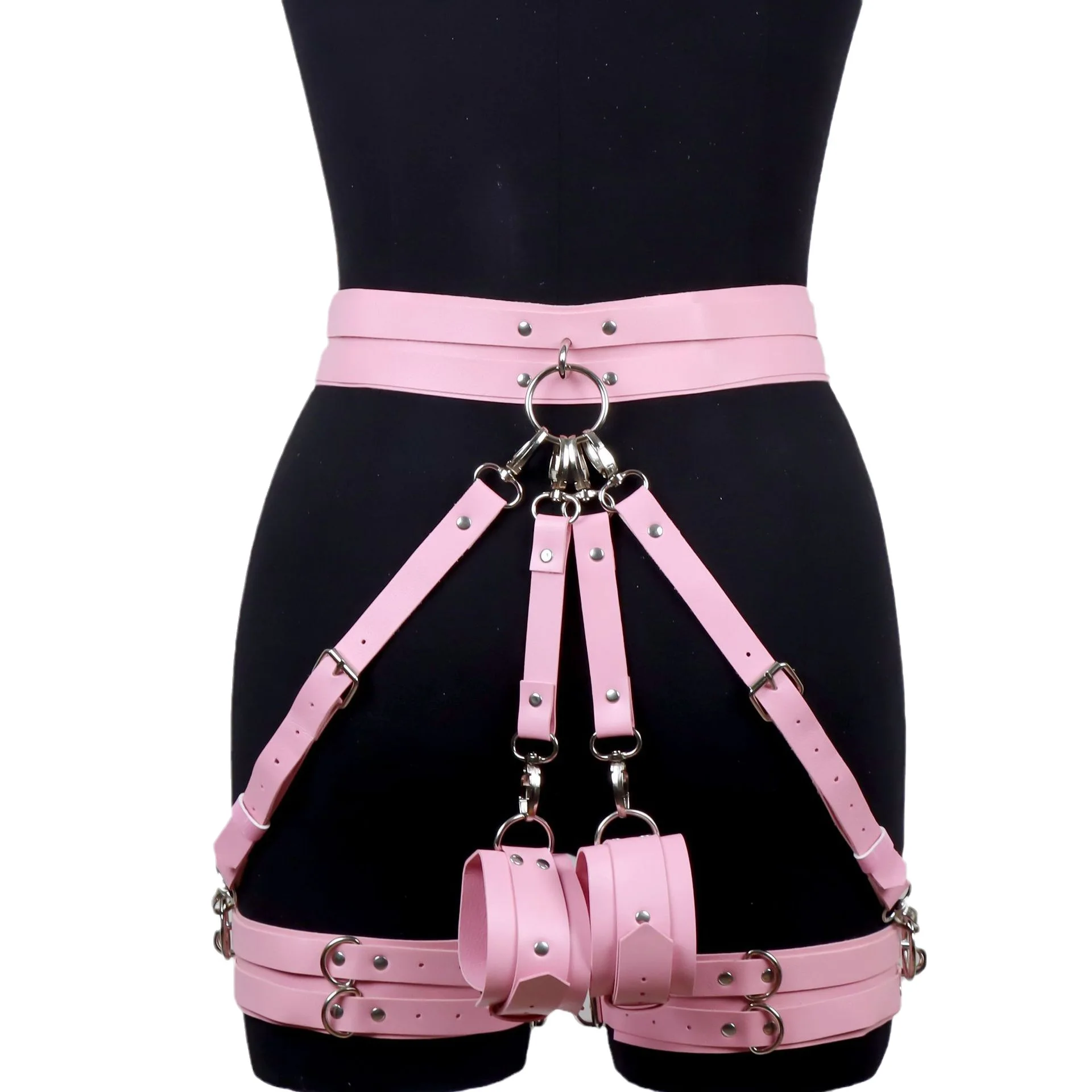 garter belt with handcuffs New Lingerie Women Body Harness With Handcuffs Belt Leg Straps Garter  Bondage main image 1