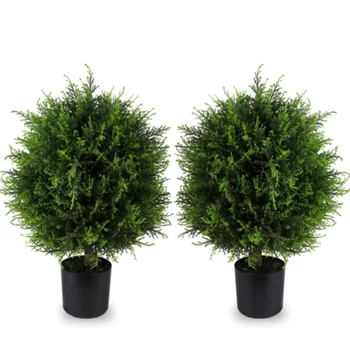 Artificial Topiary Cedar Ball Tree Shrub Leafy Potted Plant Bushes Ball Tree Plant for Porch Home Office Garden Decoration