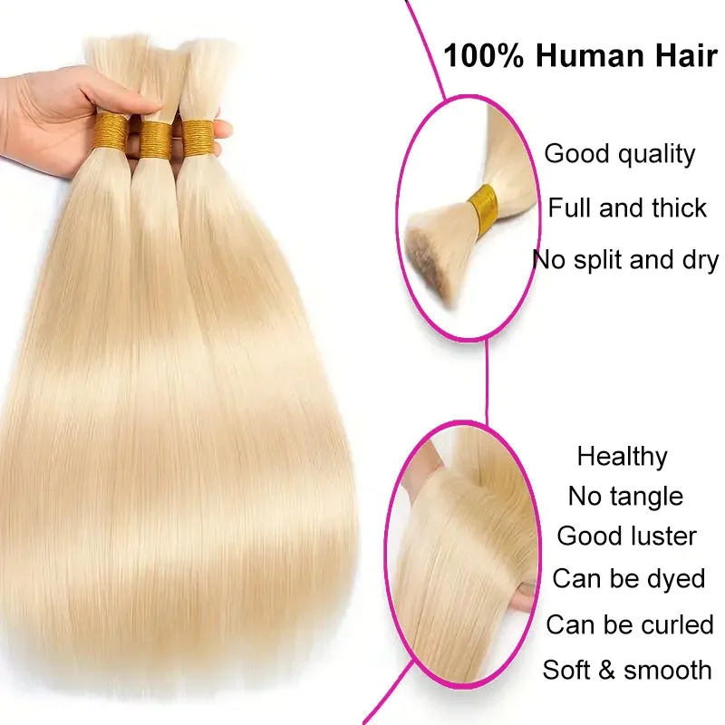 Blonde Human Hair Bulk Braiding Extensions No Weft Unprocessed 50g 16-24inch_voghion.com
