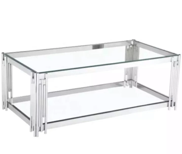 Modern Design Rectangle Shape Glass Top Coffee Table Metal Stainless Steel Base Centre Table Sets Center Living Room Furniture