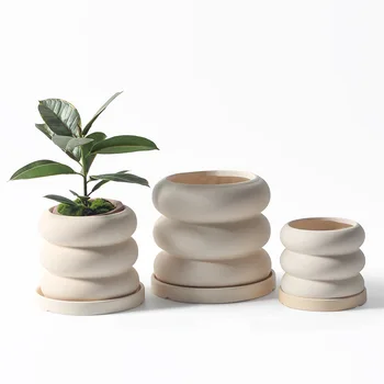 Unglazed clay pots with tray DIY Korean succulent plant flower pots breathable ceramic bonsai pot