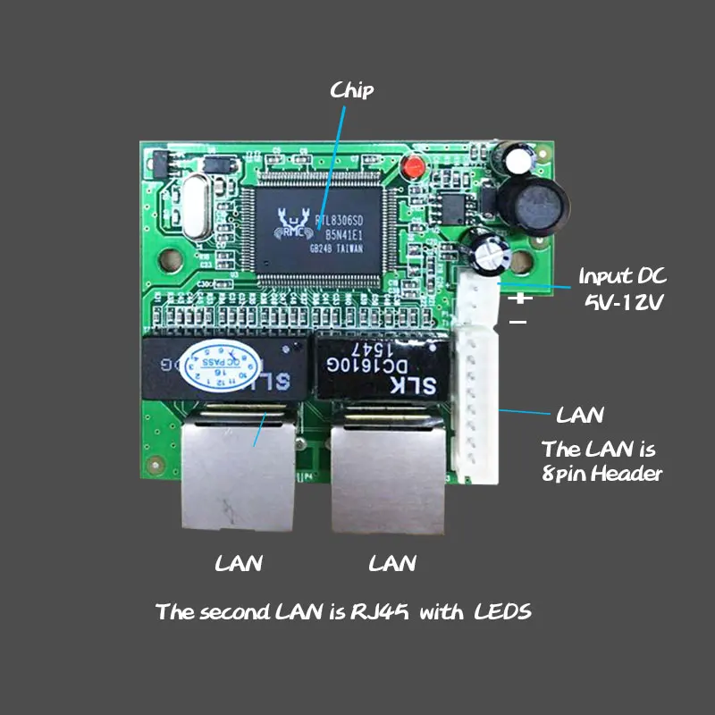 Mini Fast 10/100mbps 2 Port Ethernet Network Lan Hub Switch Board Two Layer Pcb 2 Rj45 1*8pin Head Port Tablets Usb Flash 3d