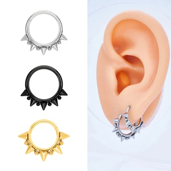 Surgical Steel 316L 16G Punk Piercing Jewelry Nose Septum Rings Pointed Spike Click Fashion Earrings Daith Rook Ear Pierc Ring