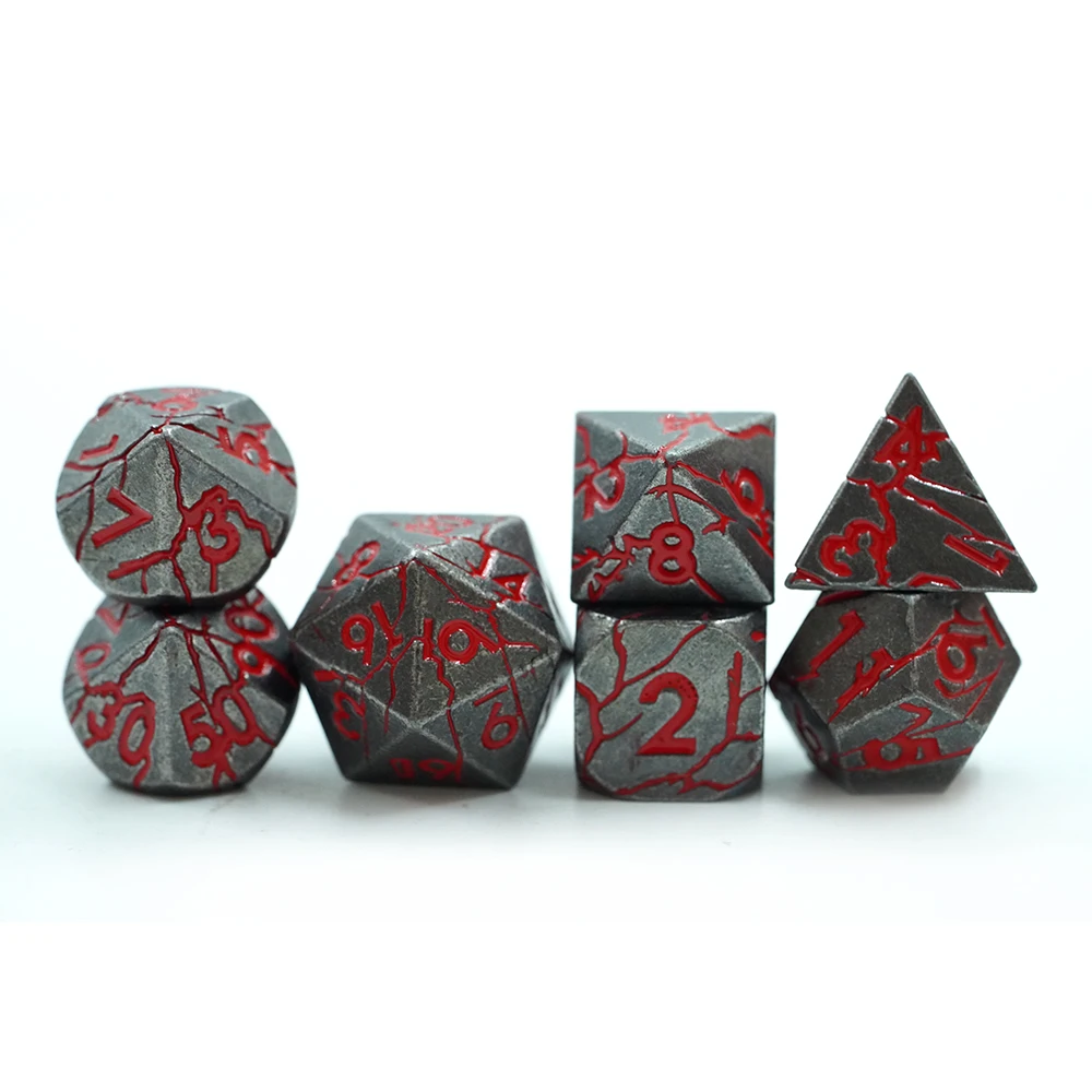 Grosheis varmt solgte DnD metallblodterningssett metalliske sprekkterninger D4 D6 D8 D10 D12 D20 D% til D&D bordspill