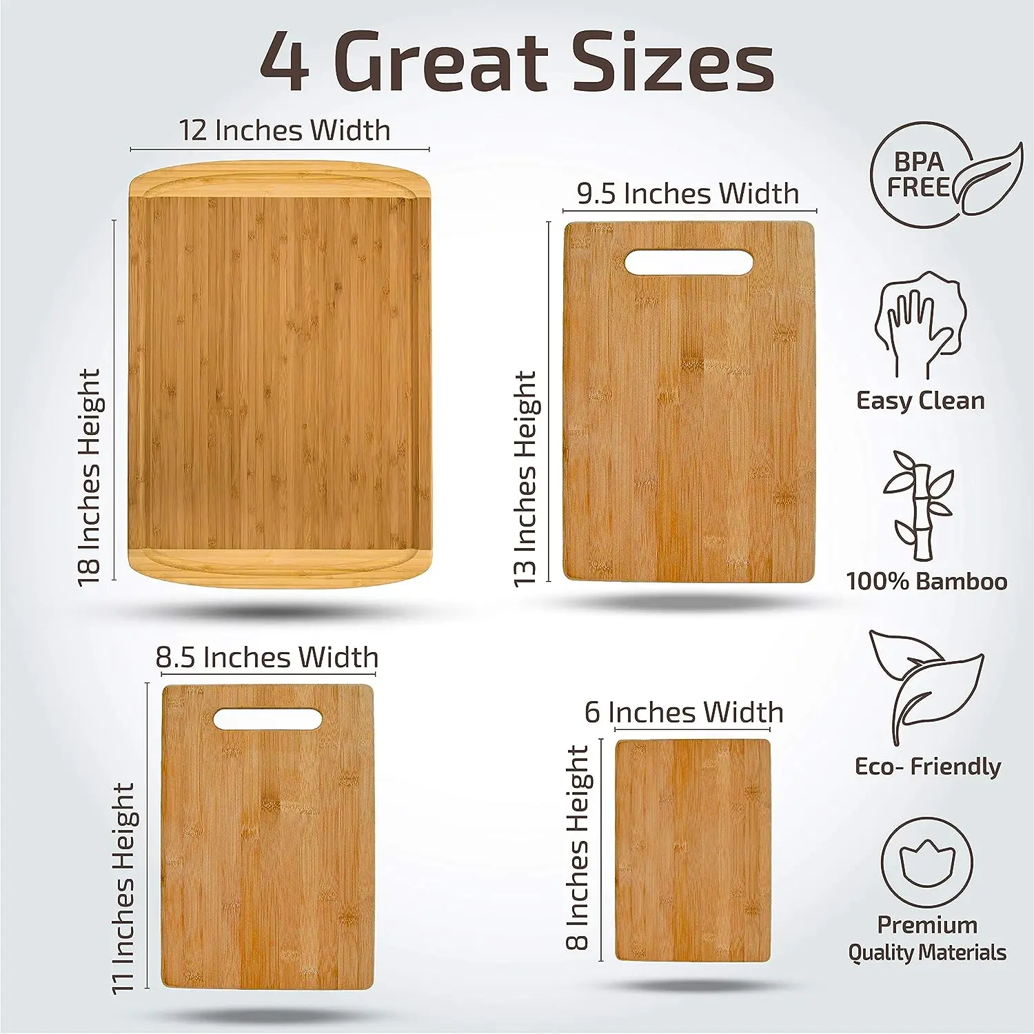 Bamboo Cutting Board Set of 4 Kitchen Chopping Boards with Juice Groove ...