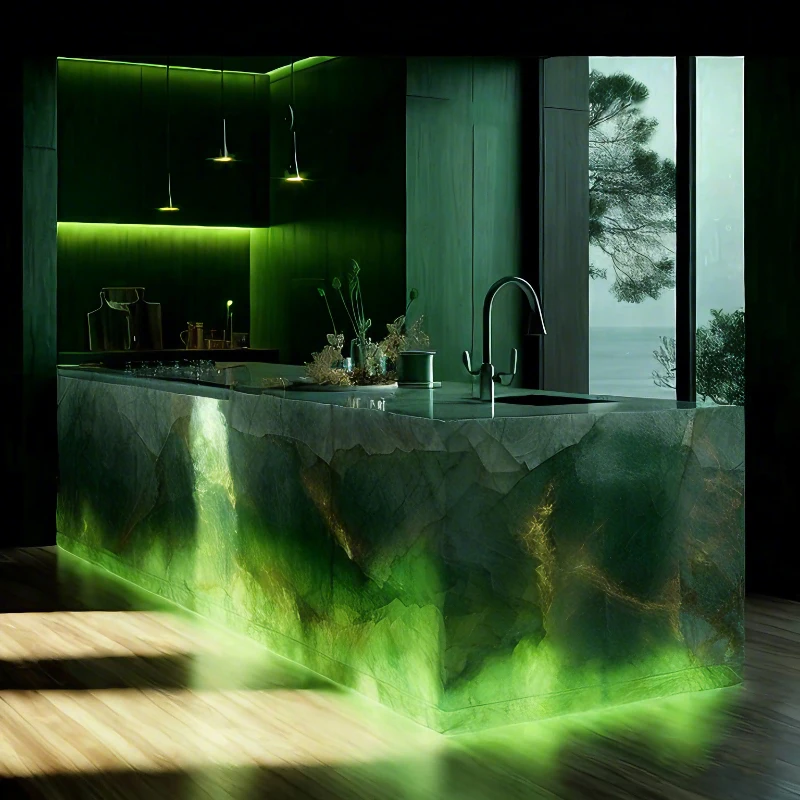 Modern Green Marble Kitchen Island Countertop Elegant Vanity Top or Table Top Natural Marble Stone for Home Bar Hotel Kitchen
