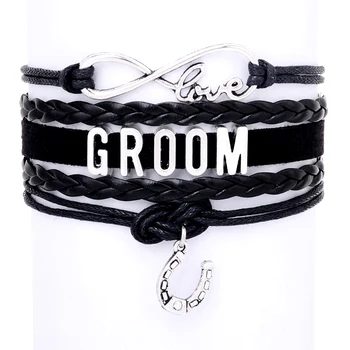 Manufacturer Custom-designed Infinity Love Groom Horseshoe Charm Leather Bracelets