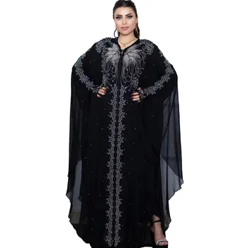 CCY Factory Cheap Muslim Abayas Rhinestone Beaded African Plus Size Women Chiffon Dress Abaya