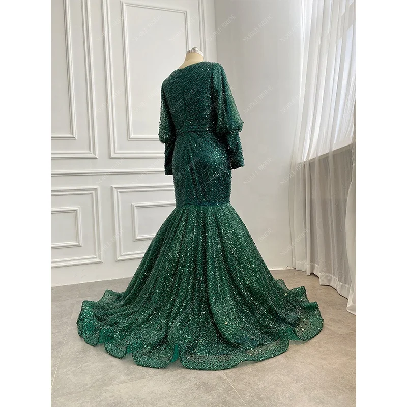 Luxury Emerald Green Mother of Bride Dresses Modest Elegant Plus Size  Evening Dress Sequin Long Sleeve Formal Wedding Party Gown