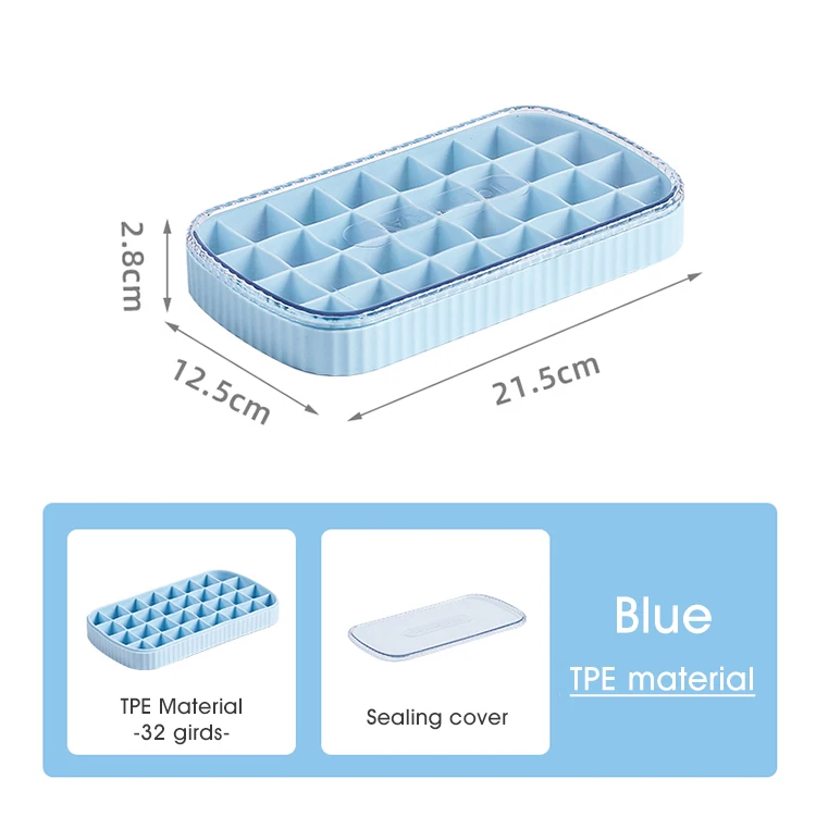 Ice Cube Tray with Clear Lid 8 Grids Food Grade Super Soft TPE Ice