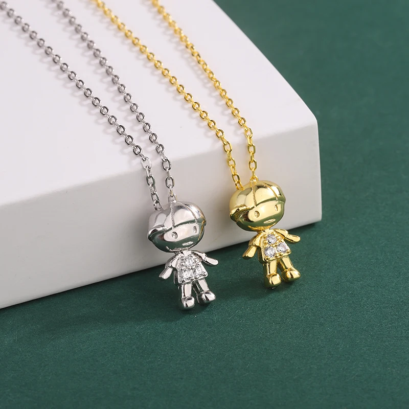 Unique Design Necklace Sterling Silver 925 Cartoon Little Boy Gold - Main Image