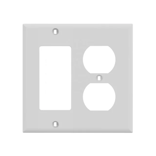 2-Gang White Decorator Duplex Outlet Midsize Wall Plate