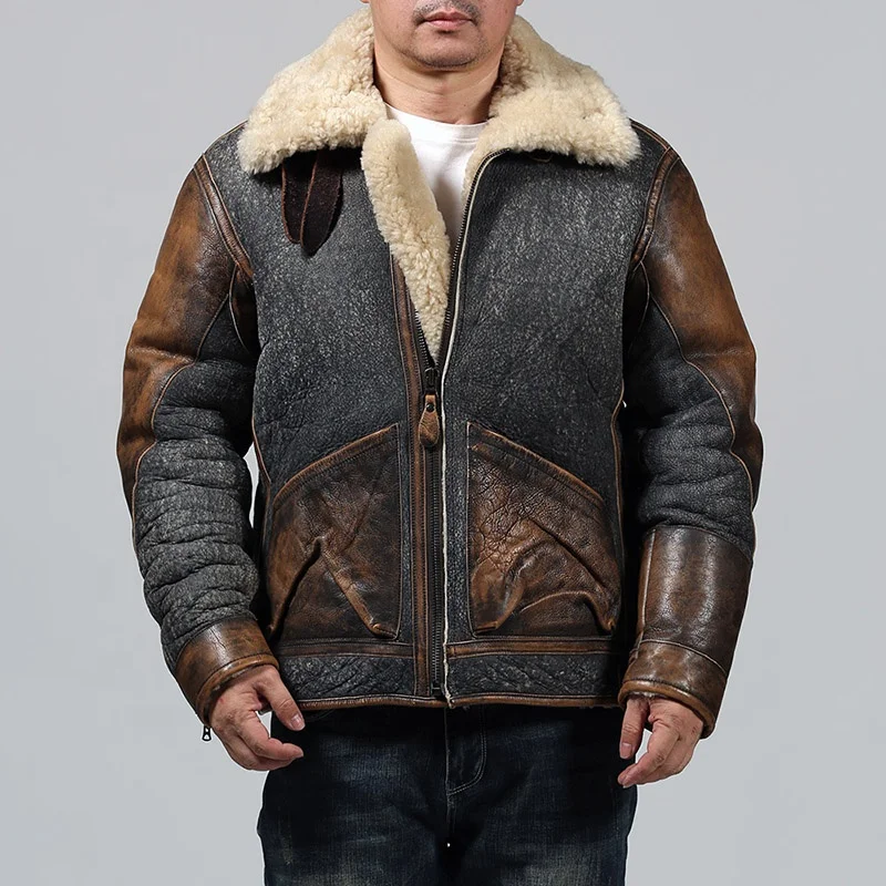 Vintage D3 Bombardier Sheep Skin Jacket - Real Fur Denim Leather Vintage D3 Bombardier Sheep Skin Jacket - Real Fur Denim Leather
