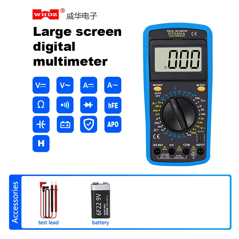 Digital Multimeter Ranges Angle Adjustable Digital Multimeter DT9205A - Auto Range Handheld ...