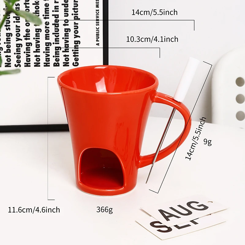 Personal Ceramic Porcelain Fondue Mug Porcelain Hot Chocolate Mug Cup with Heating Plate manufacture