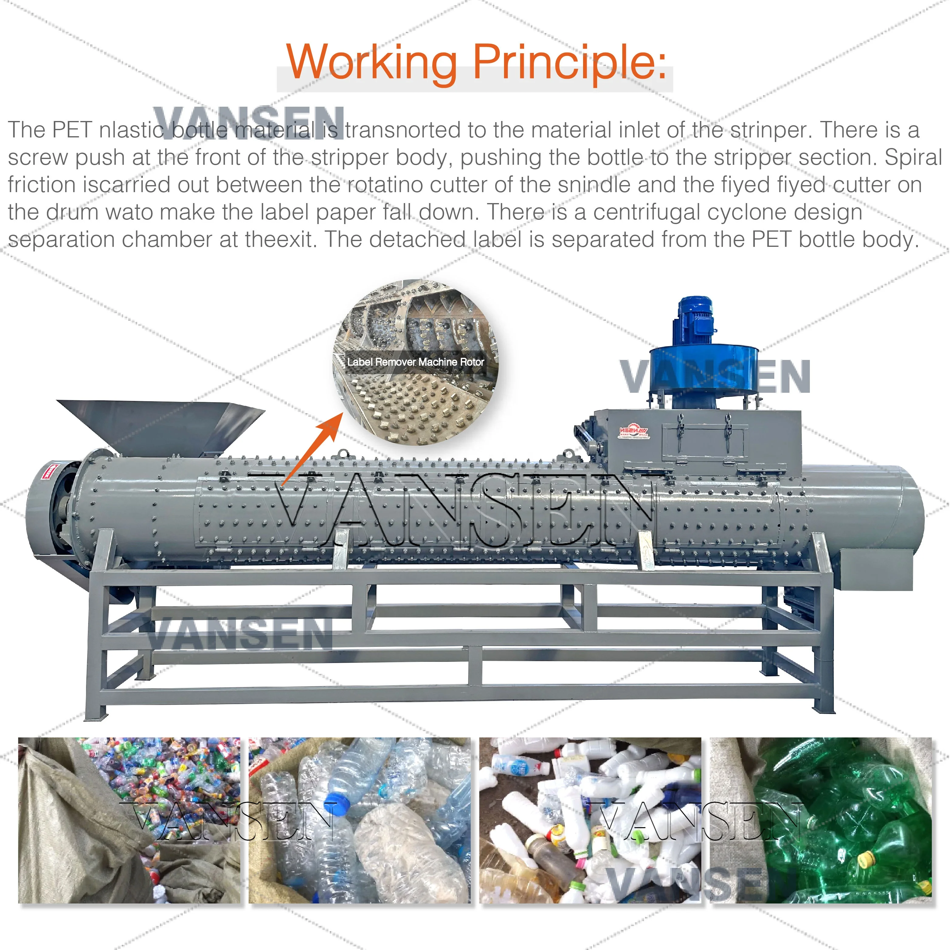 PE PP PET HDPE Label Separator Remover Plastic Recycling Machine Plastic Bottle Label Removing Machine