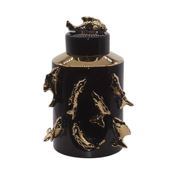 Новый креативный дизайн, статуя золотой рыбы, домашняя Роскошная декоративная белая керамическая банка, ваза с крышкой