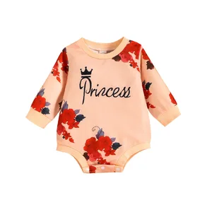 Wholesale Unisex Baby Jumpsuit Long Sleeved with Flower Prints Casual Knitted Rompers 100% Cotton for Spring Season