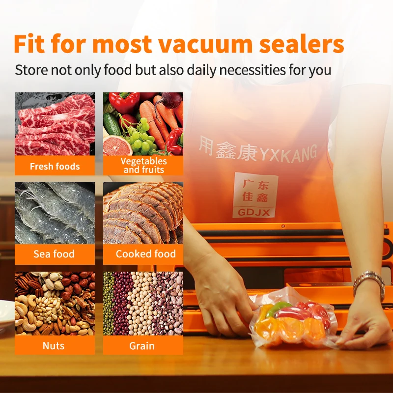 Изготовленный на заказ логотип тисненый прозрачный вакуумный мешок Многоразовые Пакеты для хранения пищевых продуктов нейлоновые вакуумные пластиковые пакеты