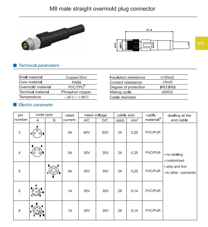 Circular Sensor M8 B Code 5pin Male To Female Straight Molded Connector ...