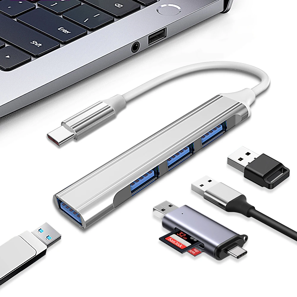 4 в 1 Алюминиевый сплав Тип C на USB 3 0 многопортовый адаптер док-станция для планшета Macbook телефон-в