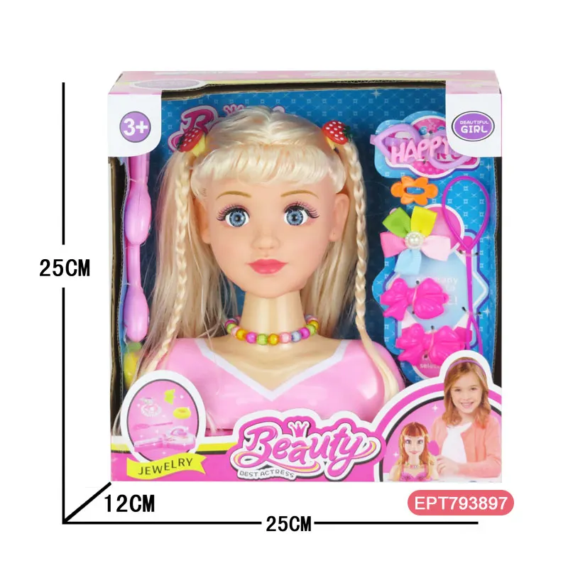 EPT Plastic Dressing Pretend Play Hairdressing Accessories Girls Toy Doll Head Set With Hair
