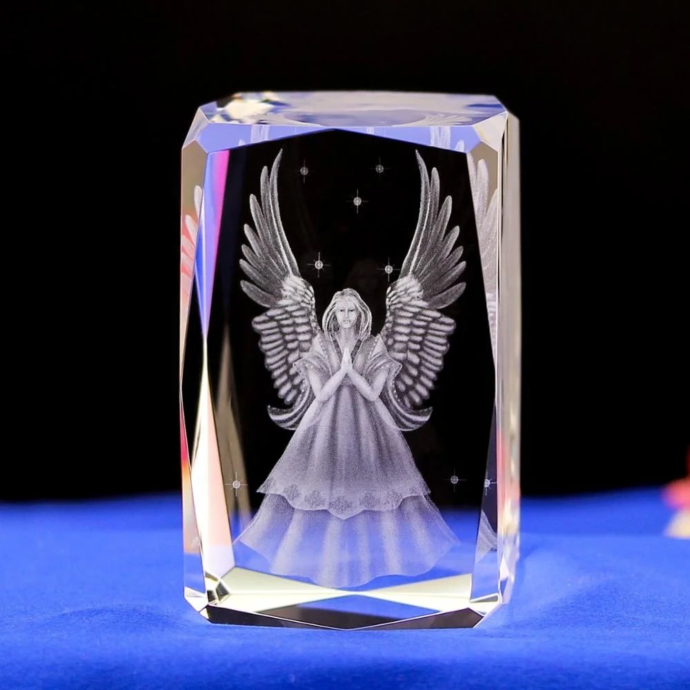 Unique 24 angle crystal cube 3d laser crystal engraving guardian crystal Angel for decoration souvenir gifts