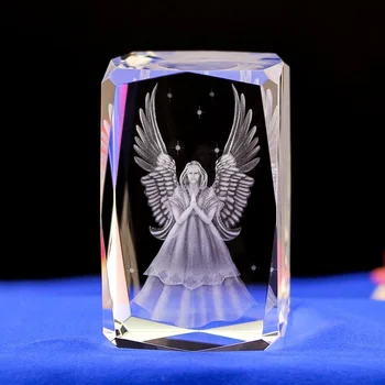 Unique 24 angle crystal cube 3d laser crystal engraving guardian crystal Angel for decoration souvenir gifts