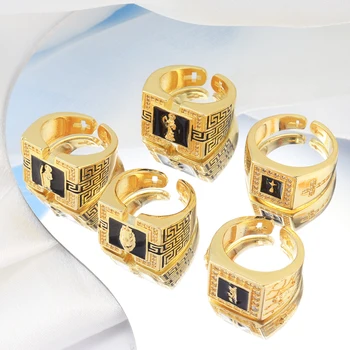 Hot Sale Hip Hop Religious Trendy 18k Gold Plated Jewelry Square Cross Holy Death Virgin Mary Finger Rings