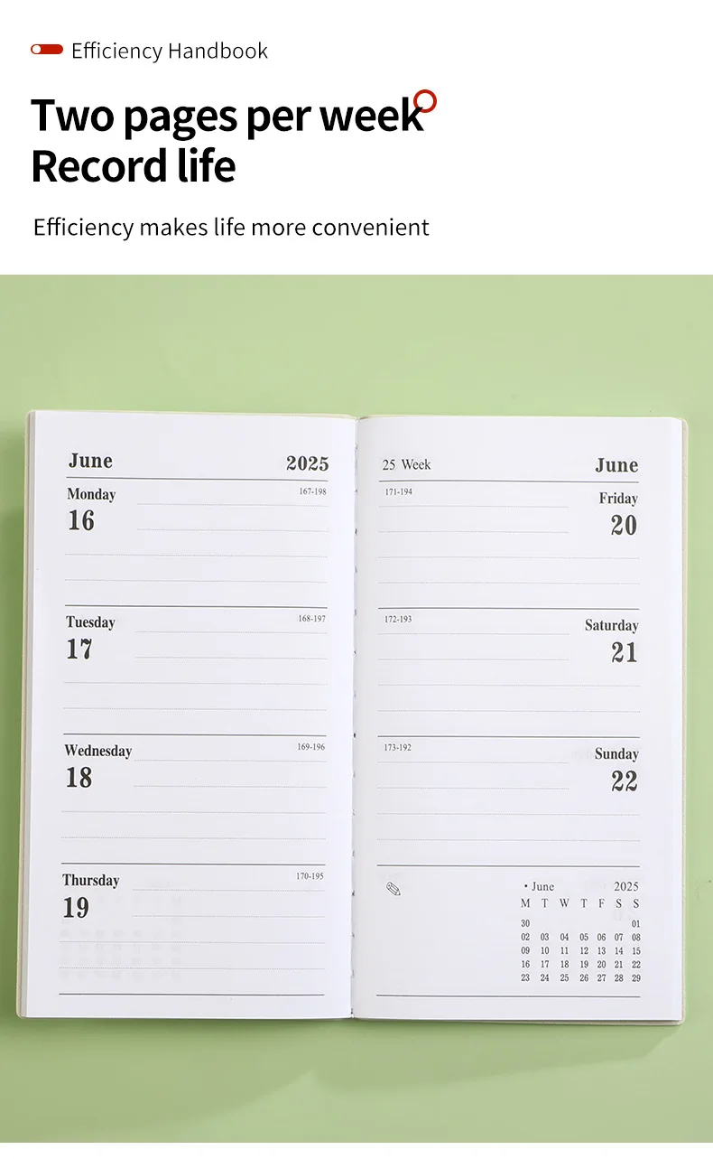 2025 A6 English Colorful Cover Calendar Mini Pocket Agendas Kawaii A6 Planners Portable Small Book Cute Diari
