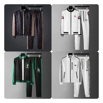 Men's clothing high-end casual sports suit men's autumn and winter trendy brand printed lapel jacket trousers two-piece set