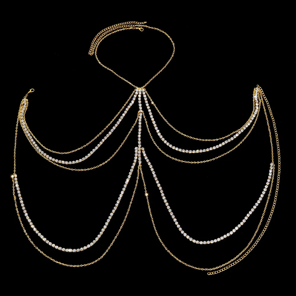 Hot Multi-layer Rhinestone Chest Chain Sexy Rhinestone Fashion Jewelry Sexy Bikini Chest Chain Fashion Jewelry Body Chain