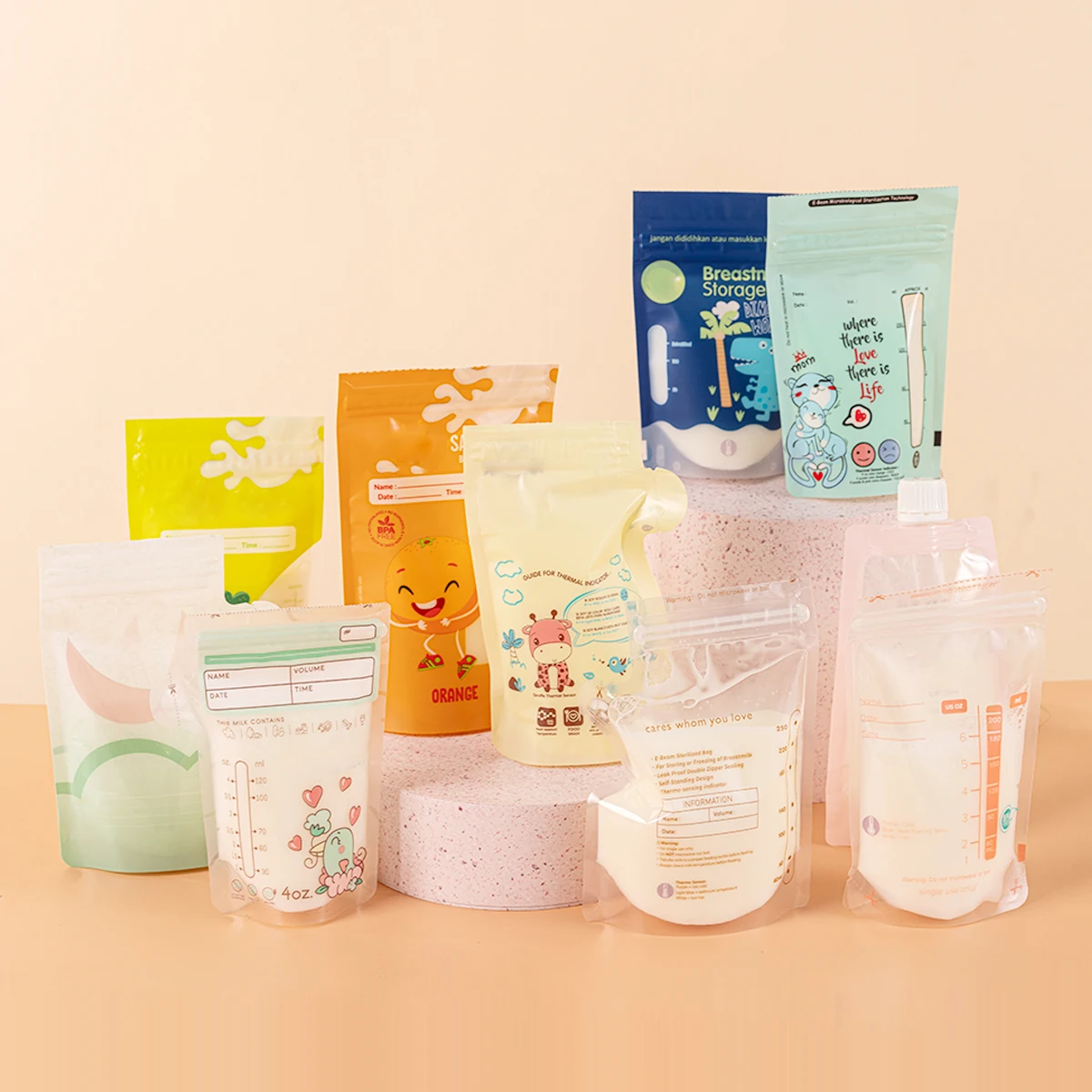 Pour Design Custom Label OEM Sevice Double Ziplock Breastmilk Storage Bag with Color Box Package  Breast Milk Storage Bag