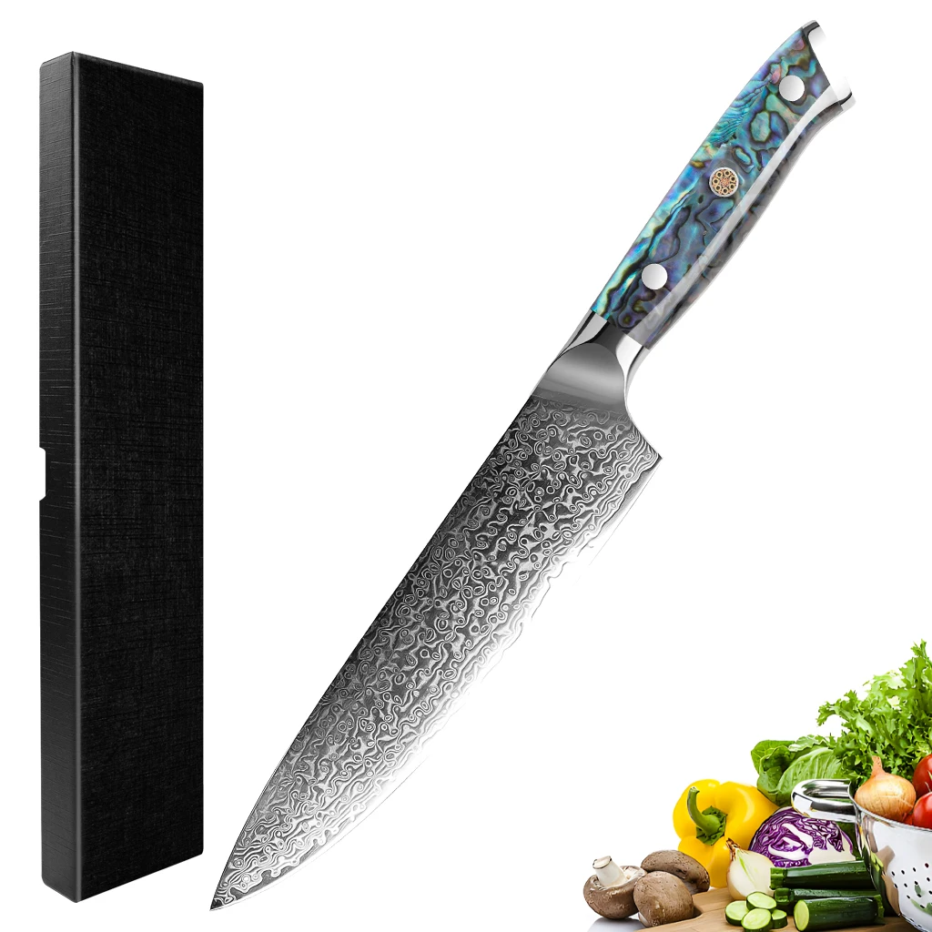 Professionelles Küchenmesser, hochwertiges Kochmesser, ergonomischer Griff aus Abalone-Muschel, Kochmesser aus Damaszenerstahl_voghion.com