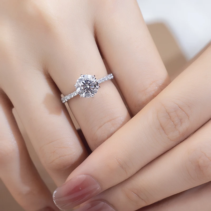 White Gold Ring Simple Design Lab Diamond Ring Round Cut Loose Stone High Quality Silver 10K 14K 18K White Gold Ring