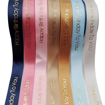 Guangdong Custom 20mm Personalised Ribbons Blue Satin Ribbon Tape With Gold Foil Printed Logo