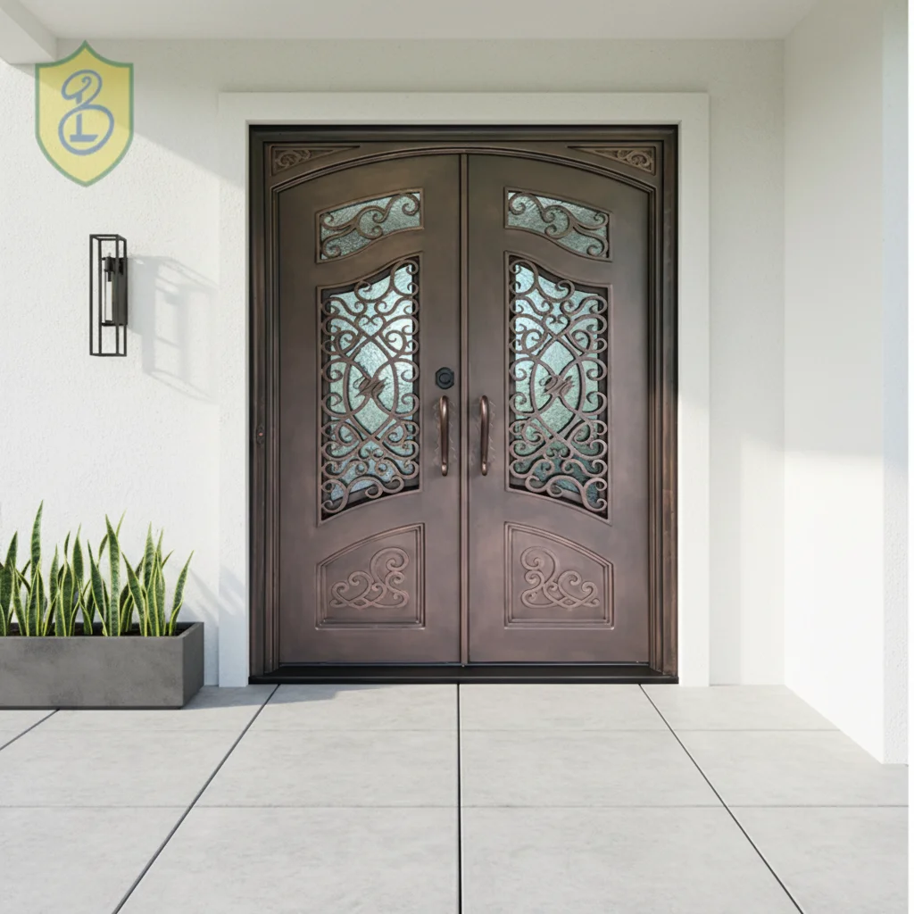 Modern Luxury Anti-Theft Wrought Iron Steel Front Door for Hotel & Villa Manual Opening Finished Surface Mexico Design