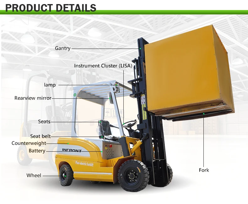 2t Electric Forklift 1.5 ton 2Ton Loading Capacity Electric Forklift 3 M Battery Forklift truck With Attachment CE