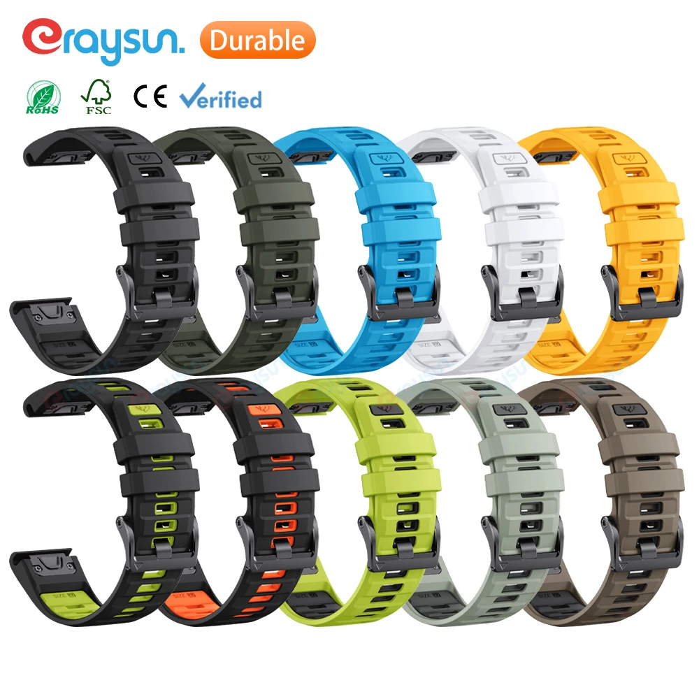 Eraysun Quick Release 22mm 26mm Fenix 8 Watch Band for Garmin Fenix E 8 47mm 51mm 7 7X 6 6X/Epix Pro/Enduro 3 Rubber Watch Bands