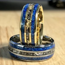 Trending New Design Silver Gold Foils Custom Wedding Tungsten Jewelry for Men Women Blue Opal Rings Fashion Rings