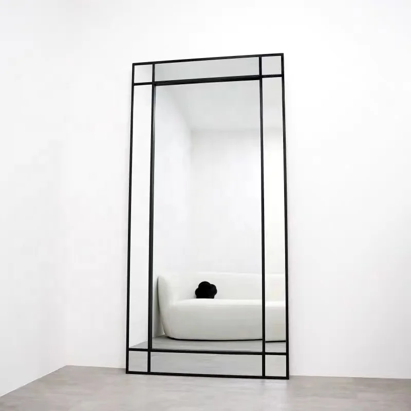 Wholesale Large Custom Standing Framed Window Pane Leaning Full Length Metal Window Mirror