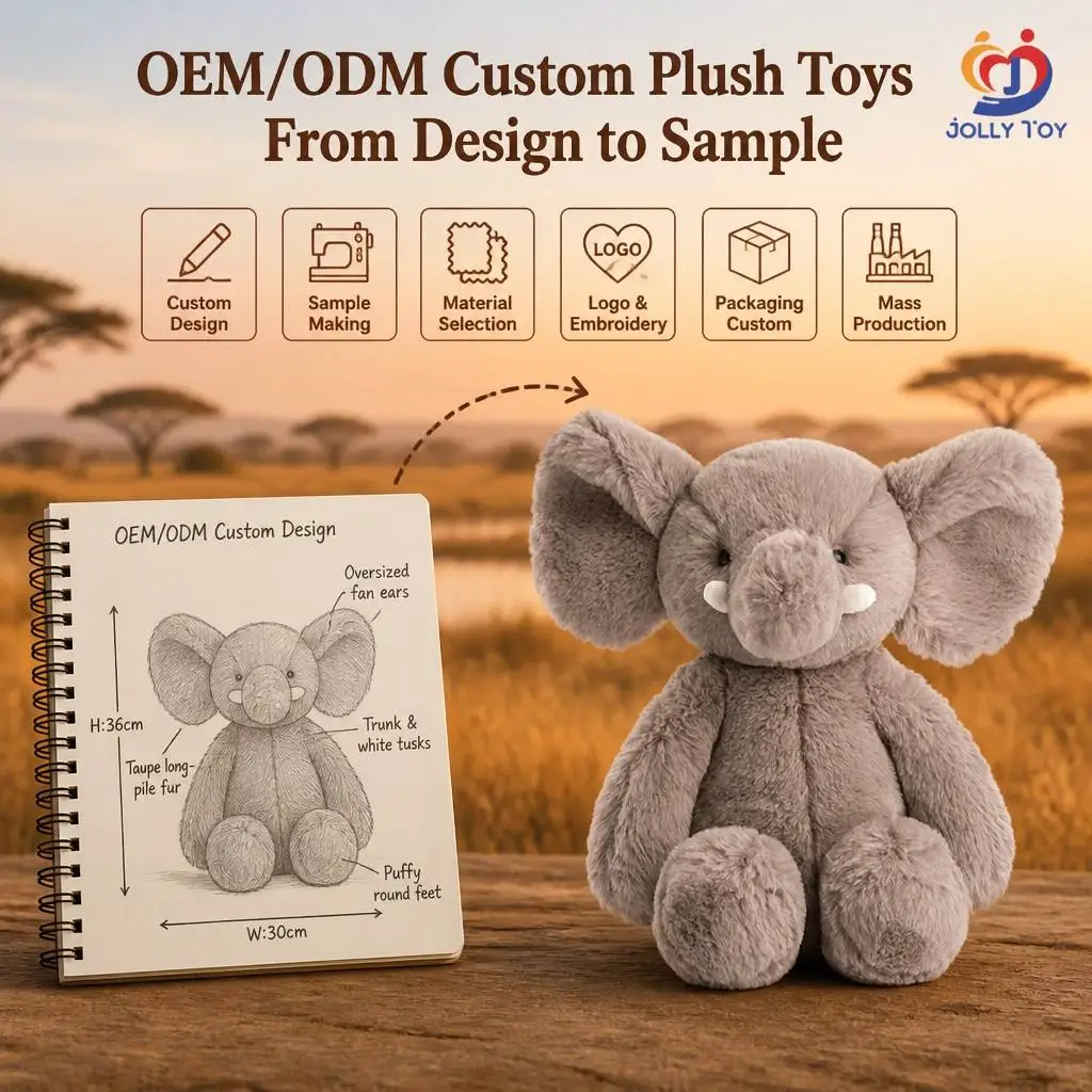 Custom Stuffed Elephant Plush Toy OEM Big Size Adorable Soft Grey Big Ear Plushies Cute Huggable Toys Doll