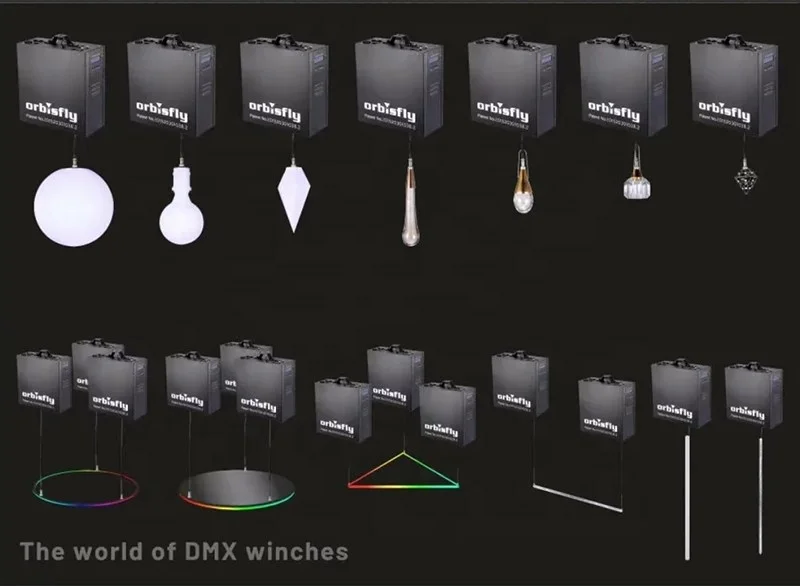 Orbisfly Kinetic Energy LED Kinetic Lighting  System Lifting Ball DMX Winch RGB Color LED StageLights