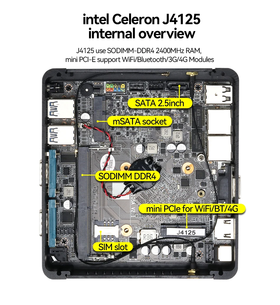 XCY Fanless Mini PC Intel Celeron J4125