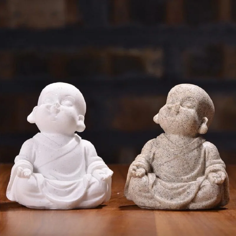 Custom Resin Minimalist Sandstone Decor Home Buda Ornament Monk Figurine Zen Buddha Statue