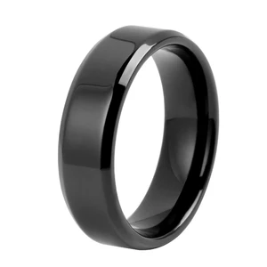 Hypoallergenic Pure Titanium Wedding Band Tigrade 7mm Pipe Cut Flat Black Titanium Rings for Men