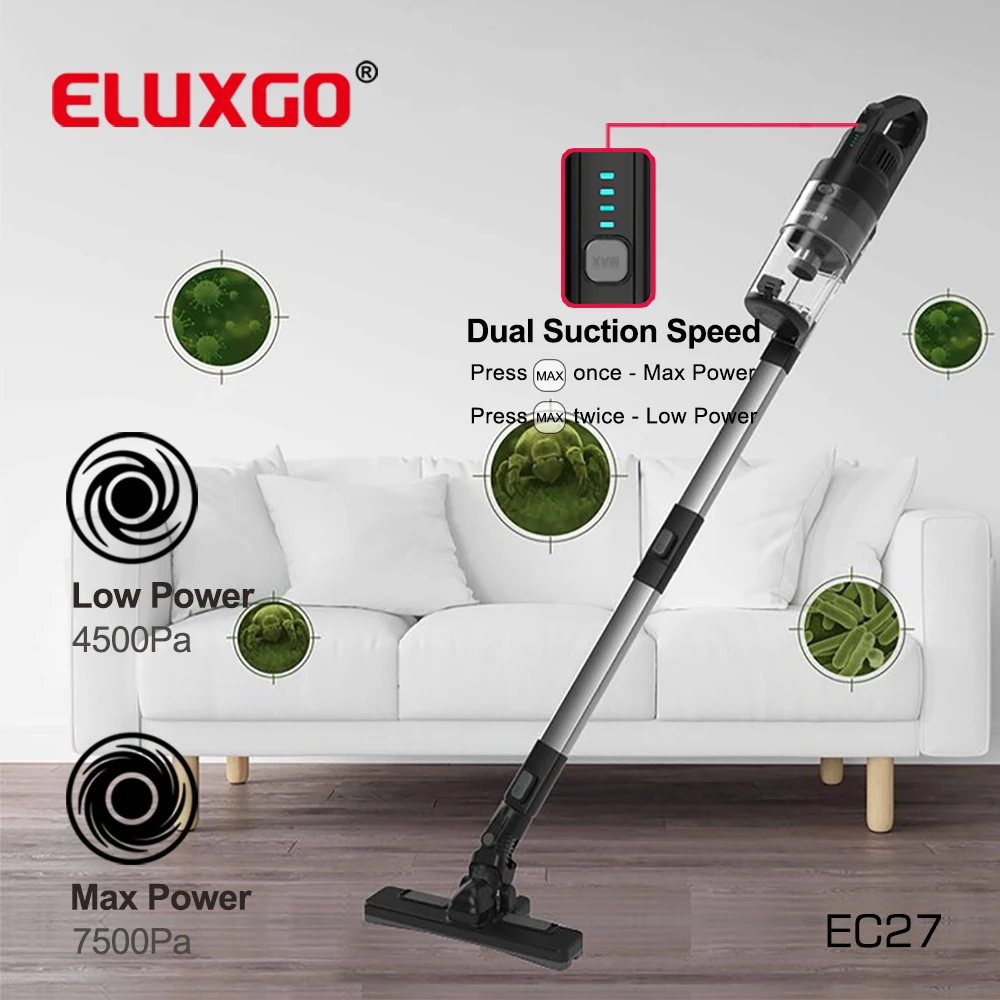 ELUXGO Handheld Cordless Cyclone Vacuum Cleaner - Portable 2 in 1