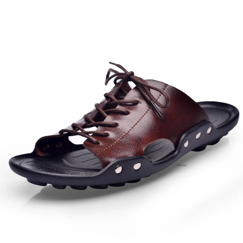 mens leather upper slippers