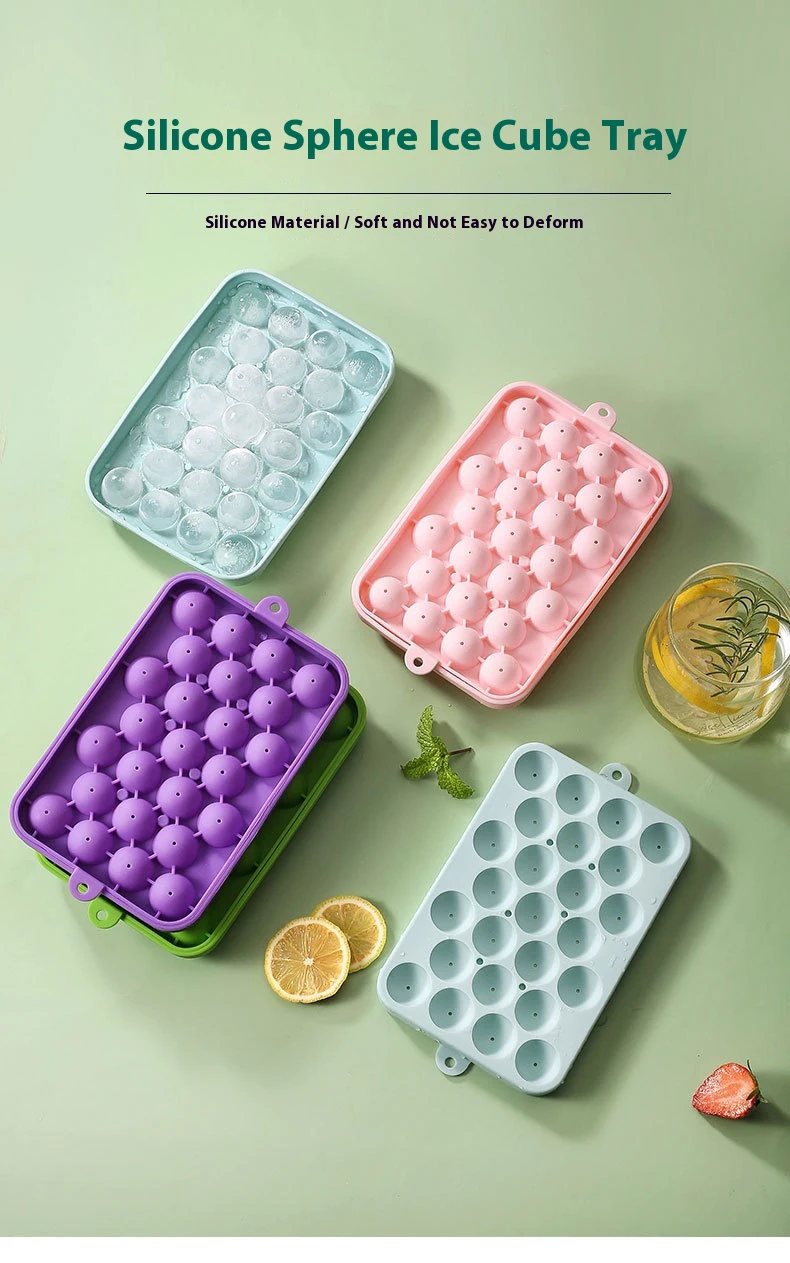25 Grid Silicone Ball Ice Cube Mold with Easy Demold Fruit Round Ice Ball Mold Eco-Friendly and with Lid details