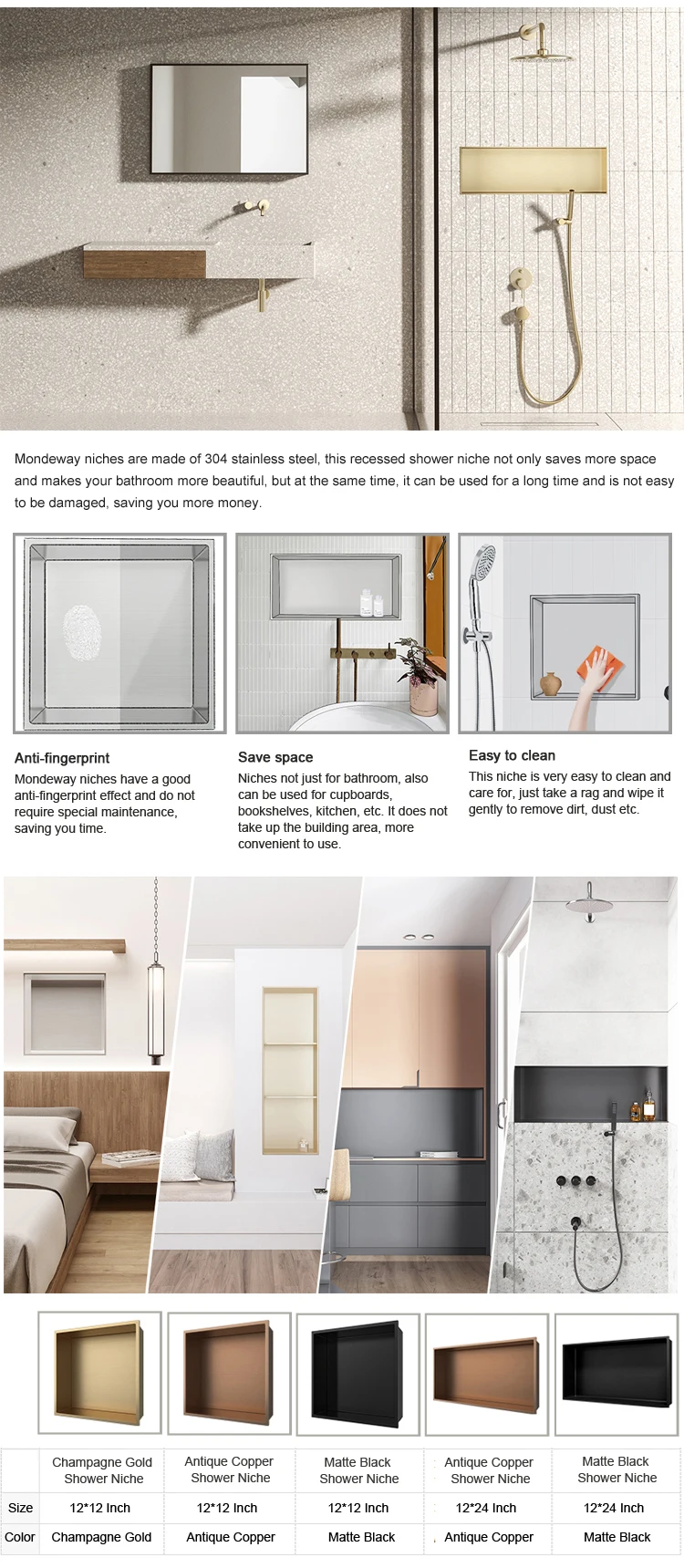 Stainless Steel Shower Niche Recessed Niche Shower For Bathroom Storage